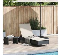 Owoxanthellate Lettino prendisole nero, in polyrattan, 55 x 179 x 80 cm, arrotolabile, regolabile in 3 posizioni, per balcone, giardino, campeggio, design robusto e imbottitura bianca crema per il