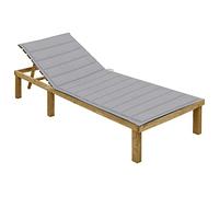 Owoxanthellate Lettino prendisole pieghevole in legno, 200 x 70 cm, regolabile con rivestimento grigio, in pino impregnato, resistente alle intemperie, per giardino, balcone, campeggio e spiaggia