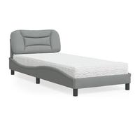 Owoxanthellate Letto 90 x 200 cm grigio chiaro con materasso H2/H3 per un comfort ergonomico, moderno design ondulato in tessuto e legno, letto singolo per camera da letto e camera degli ospiti