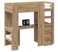 Owoxanthellate Letto a castello con scrivania in rovere massiccio, 193 x 80 x 175 cm, per materasso da 75 x 190 cm, con ripiani, scaletta per camera dei ragazzi