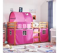 Owoxanthellate Letto a castello in pino marrone cerato, rosa, 195,5 x 95,5 x 112 cm, salvaspazio, con tende, lettino da gioco per bambini e bambine dai 6 anni in camera da letto
