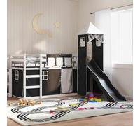 Owoxanthellate Letto a castello per bambini, in legno di pino massiccio, bianco, nero, 90 x 190 cm, con scivolo, dimensioni: 195,5 x 97,5 x 113 cm, protezione sicura contro le cadute per piccoli spazi
