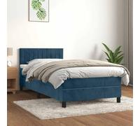 Owoxanthellate Letto a molle 100 x 200 cm, in velluto blu scuro, materasso e topper, testiera regolabile in altezza, supporto medio, moderno, per camera da letto, ragazzi, camera degli ospiti