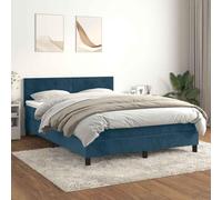 Owoxanthellate Letto a molle, 140 x 190 cm, blu scuro, in velluto, design moderno, con materasso a molle insacchettate, testiera regolabile in altezza, per camera da letto, camera degli ospiti, camera