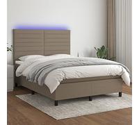 Owoxanthellate Letto a molle, 140 x 190 cm, colore tortora con LED, letto singolo imbottito, telaio in legno massiccio, materasso e topper, design moderno, per camera da letto, camera degli ospiti