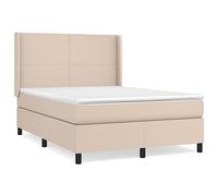 Owoxanthellate Letto a molle, 140 x 200 cm, con materasso a molle insacchettate e topper, letto imbottito in ecopelle con testiera regolabile, set completo per un sonno riposante, marrone cappuccino