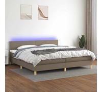 Owoxanthellate Letto a molle, 200 x 200 cm, tortora con materasso e LED, moderno letto imbottito, testiera regolabile in altezza e rivestimento in tessuto per camera da letto e camera degli ospiti