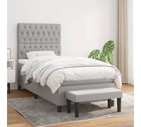 Owoxanthellate Letto a molle, 90 x 200 cm, grigio chiaro, con materasso e panchina, ergonomico, per camera da letto e camera dei ragazzi, design moderno e comfort elevato