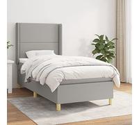 Owoxanthellate Letto a molle 90 x 200 cm, grigio chiaro con testiera regolabile e materasso a molle insacchettate per un comfort ergonomico nella camera degli ospiti o dei ragazzi