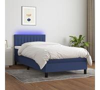 Owoxanthellate Letto a molle blu 90 x 190 cm con LED, testiera regolabile in altezza, materasso traspirante, topper, legno di larice, moderno, giovani, ospiti, camera da letto