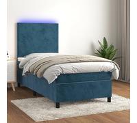 Owoxanthellate Letto a molle blu scuro 80 x 200 cm in velluto con testiera regolabile in altezza, a LED e materasso a molle insacchettate, design moderno e spazio per il letto ideale per camera da