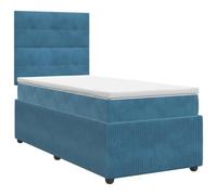 Owoxanthellate Letto a molle con materasso, 100 x 200 cm, velluto blu | Moderno letto imbottito per camera da letto con testiera regolabile, materasso a molle insacchettate e rivestimento