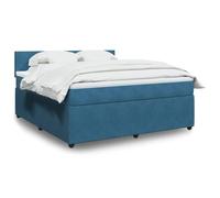 Owoxanthellate Letto a molle con materasso 180 x 200 cm, in velluto blu, con molle insacchettate, a media resistenza, testiera in pino massiccio, soluzione completa per camera da letto e camera degli