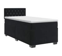 Owoxanthellate Letto a molle con materasso, 90 x 190 cm, velluto nero | Comodo letto singolo per camera da letto con testiera regolabile, topper e materasso a molle insacchettate a media rigidità.
