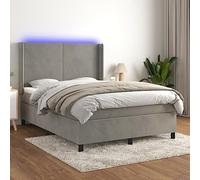 Owoxanthellate Letto a molle con materasso e LED grigio chiaro, 140 x 190 cm, testiera regolabile in altezza, con molle insacchettate, effetto divano letto, camera da letto, appartamento, camera degli