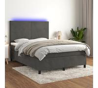 Owoxanthellate Letto a molle, grigio scuro, 140 x 190 cm, con LED e materasso, testiera regolabile in altezza, in velluto, per camera da letto, camera degli ospiti, camera dei ragazzi
