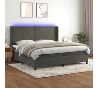 Owoxanthellate Letto a molle, grigio scuro, 200 x 200 cm, in velluto, testiera a LED, regolabile in altezza, 2 materassi e topper inclusi, comodo letto matrimoniale per tutto l'anno, per la camera da