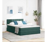 Owoxanthellate Letto a molle in velluto, 140 x 190 cm, verde scuro con LED, sollevatore di stoccaggio, telaio in metallo, rete a doghe, materasso, set completo