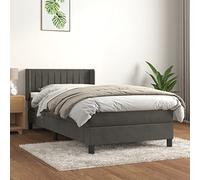 Owoxanthellate Letto a molle in velluto, 90 x 190 cm, grigio scuro, testiera regolabile in altezza, materasso a molle insacchettate, supporto medio, design moderno, per camera dei ragazzi, piccola