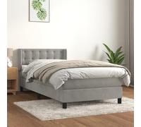 Owoxanthellate Letto a molle in velluto grigio chiaro, 90 x 190 cm, testiera regolabile in altezza, per letto singolo, camera degli ospiti, comodo materasso a molle insacchettate e topper per un sonno