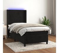 Owoxanthellate Letto a molle, in velluto nero, con materasso a molle insacchettate, a LED, 100 x 200 cm, altezza regolabile, design moderno, per camera da letto, camera dei ragazzi, camera degli