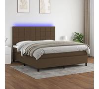 Owoxanthellate Letto a molle marrone scuro 160 x 200 cm, testiera regolabile in altezza, materasso a molle insacchettate e LED, rivestimento in tessuto, design moderno per camera da letto
