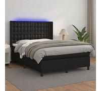 Owoxanthellate Letto a molle, nero, 140 x 190 cm, con materasso a LED, in ecopelle, regolabile in altezza, design moderno, robusto e durevole, per camera da letto, camera degli ospiti, camera dei