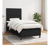 Owoxanthellate Letto a molle nero singolo 90 x 190 cm con materasso delicato sulla pelle e topper, testiera regolabile in altezza, design moderno per camera da letto, camera degli ospiti, camera dei
