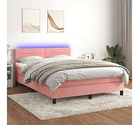 Owoxanthellate Letto a molle rosa, 140 x 200 cm, con LED e materasso a molle insacchettate, in velluto regolabile in altezza, design moderno, per camera da letto, ragazzi, camera degli ospiti