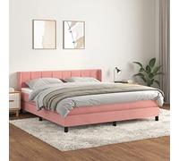 Owoxanthellate Letto a molle rosa, 180 x 200 cm, testiera in velluto, regolabile in altezza, con materasso a molle insacchettate e topper per camera da letto e camera degli ospiti