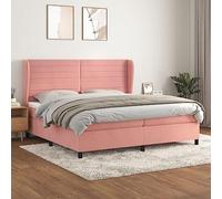 Owoxanthellate Letto a molle rosa, 200 x 200 cm, in velluto con testiera e materasso a molle insacchettate, altezza regolabile, struttura in legno di larice, robusto e durevole, per camera da letto e