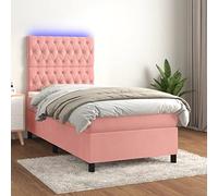 Owoxanthellate Letto a molle rosa, 90 x 200 cm, con materasso a LED, in velluto, letto singolo, testiera regolabile in altezza, moderno letto imbottito per camera dei ragazzi e guest house