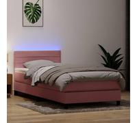 Owoxanthellate Letto a molle rosa 90 x 220 cm con LED e materasso, letto imbottito in velluto con testiera regolabile, design compatto per camera dei ragazzi, camera degli ospiti, camera da letto