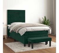Owoxanthellate Letto a molle verde scuro, 90 x 190 cm, rivestimento in velluto singolo con materasso a molle insacchettate, testiera regolabile in altezza e panchina, per camera da letto, camera degli