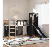 Owoxanthellate Letto a soppalco con scivolo in pino massiccio, salvaspazio, per bambini, 90 x 200 cm, bianco e nero, letto da gioco con tende per piccoli spazi