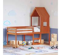 Owoxanthellate Letto a soppalco con tetto in pino massiccio, marrone cera, 90 x 200 cm, design moderno con scala integrata, salvaspazio per piccoli spazi e sale giochi