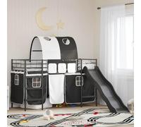 Owoxanthellate Letto a soppalco in metallo nero 194 x 80 x 116 cm, letto da gioco con scivolo e tenda, spazio sotto il letto, struttura per letto singolo durevole per cameretta dei bambini