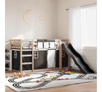 Owoxanthellate Letto a soppalco in pino massiccio, 205,5 x 87,5 x 113 cm, con scivolo e tendine, bianco e nero, letto da gioco, 80 x 200 cm, ringhiera di sicurezza per cameretta dei bambini dai 6 anni