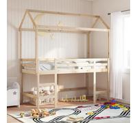 Owoxanthellate Letto a soppalco in pino massiccio, 80 x 200 cm, con tetto e scala, ringhiera di sicurezza, protezione dalle cadute, 205,5 x 85,5 x 113,5 cm, resistente lettino da gioco per cameretta