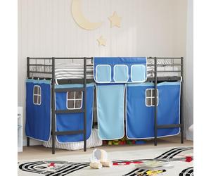 Owoxanthellate Letto a soppalco per bambini, colore nero/blu, 194 x 80 x 116 cm, telaio in metallo con tenda come grotta da gioco, rete a doghe con design moderno per ragazzi e ragazze dai 6 anni in