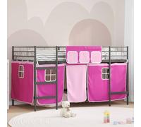 Owoxanthellate Letto a soppalco per bambini in metallo, 90 x 190 cm, nero/rosa, con tenda e grotta di gioco, letto singolo salvaspazio
