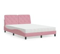 Owoxanthellate Letto completo 140 x 200 cm con materasso, velluto rosa, telaio ondulato, cuscino testiera, materasso H2/H3, 218 x 145 x 74,5 cm