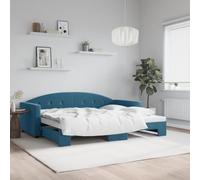 Owoxanthellate Letto giornaliero allungabile blu velluto 222 x 100 cm, divano letto 2 in 1 con cassapanca in legno massello telaio in metallo, design moderno, 90 x 200 cm, per soggiorno, camera degli