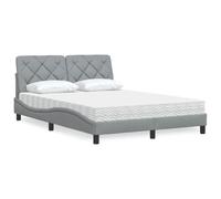 Owoxanthellate Letto imbottito 140 x 200 cm, grigio chiaro con materasso, testiera e rete a doghe, H2/H3, 218 x 145 x 74,5 cm