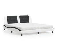 Owoxanthellate Letto imbottito 180 x 200 cm con materasso in ecopelle bianco e nero moderno design ondulato testiera con supporto per schiena H2/H3 schiuma fredda per camera da letto e camera degli