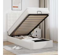 Owoxanthellate Letto imbottito 90 x 200 cm, in ecopelle bianca, con materasso, illuminazione a LED e spazio di archiviazione, design moderno, robusto, per camera da letto, camera degli ospiti, camera