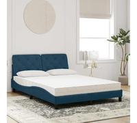 Owoxanthellate Letto imbottito blu 140 x 200 cm con materasso e testiera, telaio ondulato in legno/metallo, H2/H3, 218 x 145 x 74,5 cm