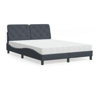 Owoxanthellate Letto imbottito con materasso, 140 x 190 cm, in velluto, grigio scuro, a forma di onda, testiera in pino massiccio, 208 x 145 x 74,5 cm, per camera da letto, camera degli ospiti