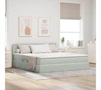 Owoxanthellate Letto imbottito in velluto, 180 x 200 cm, con LED e spazio di archiviazione, design moderno, rete a doghe idraulica, telaio in metallo, grigio chiaro, per camera da letto, camera degli