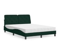 Owoxanthellate Letto imbottito verde scuro, 140 x 190 cm, con materasso Ortho H2/H3, a forma di onda, in metallo, struttura in legno di pino, 208 x 145 x 74,5 cm, design moderno per camera da letto
